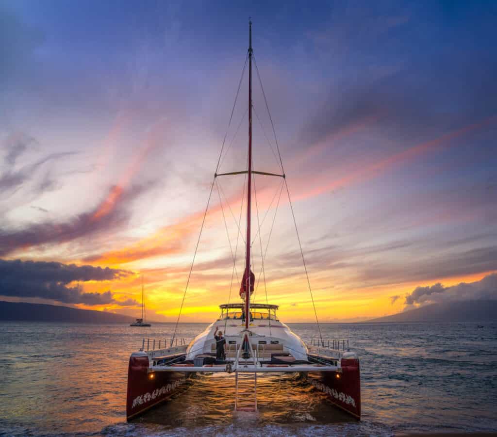 A catamaran on the West Maui coast in Hawaii